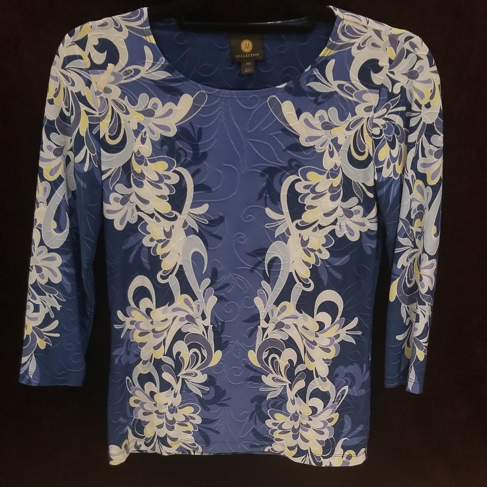 JM Collection Blue Floral-Print Scoop Neck Blouse